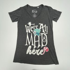 Disney Alice in Wonderland t-Shirt Gray We're All MAD Here Junior Girl's Size L